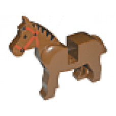 Part 4493c01pb01 Brown Horse with Black Eyes, Red Bridle, Black Mane Pattern